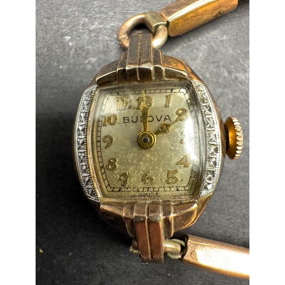 Vintage Bulova Rose 14K ROLLED GOLD Plate Ladies Cocktail Wrist Watch 16mm main image 9